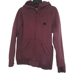 Quicksilver Burgundy Utility Fleece Jacket Hood‎ ZIp Pockets Small